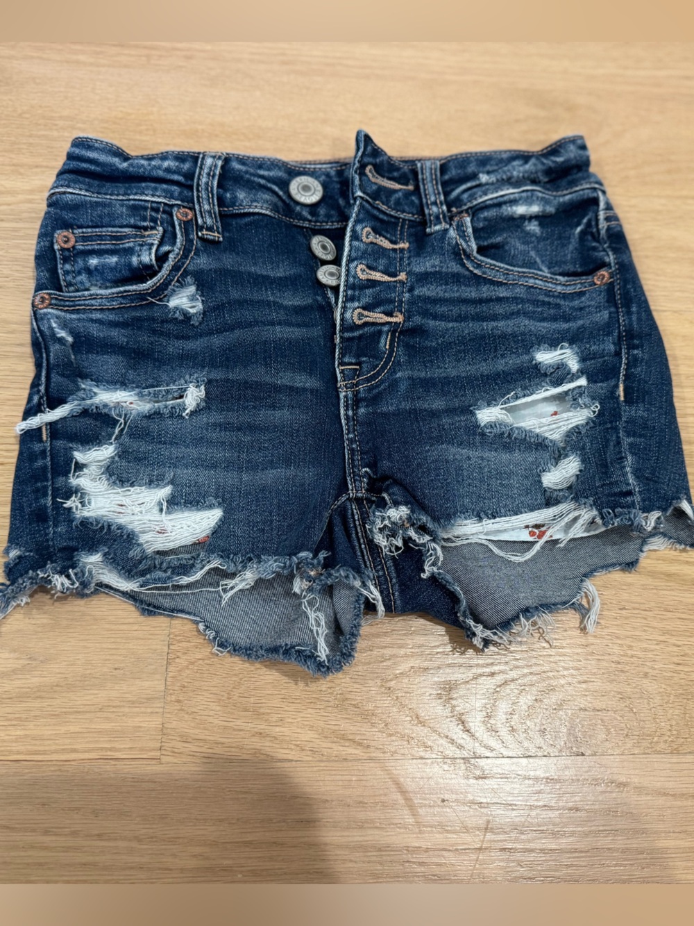 American Eagle Outfitters Dark Blue Distressed Denim Shorts